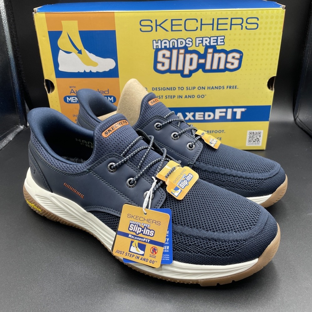 Skechers Shoes Mens 13 Navy Blue Meroe Alden Slip On Goodyear Soles 205467/NVY